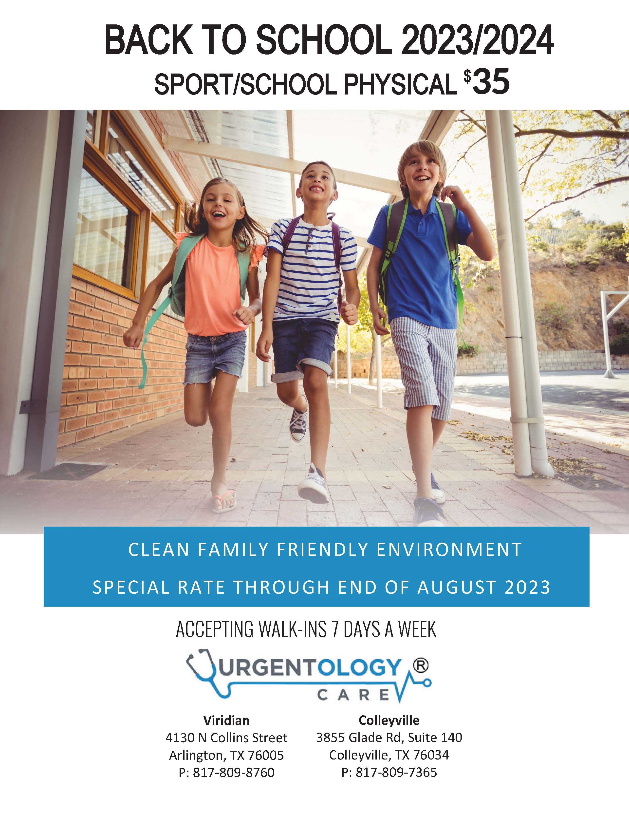 Urgentology Care School Physicals Small Flier 2023 2024