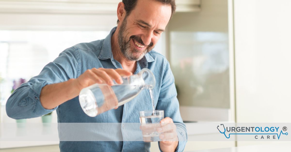 Man pouring water into glass