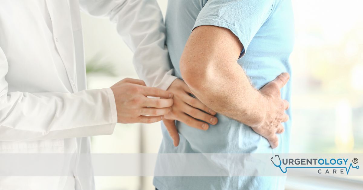 doctor feeling patient's stomach near kidney